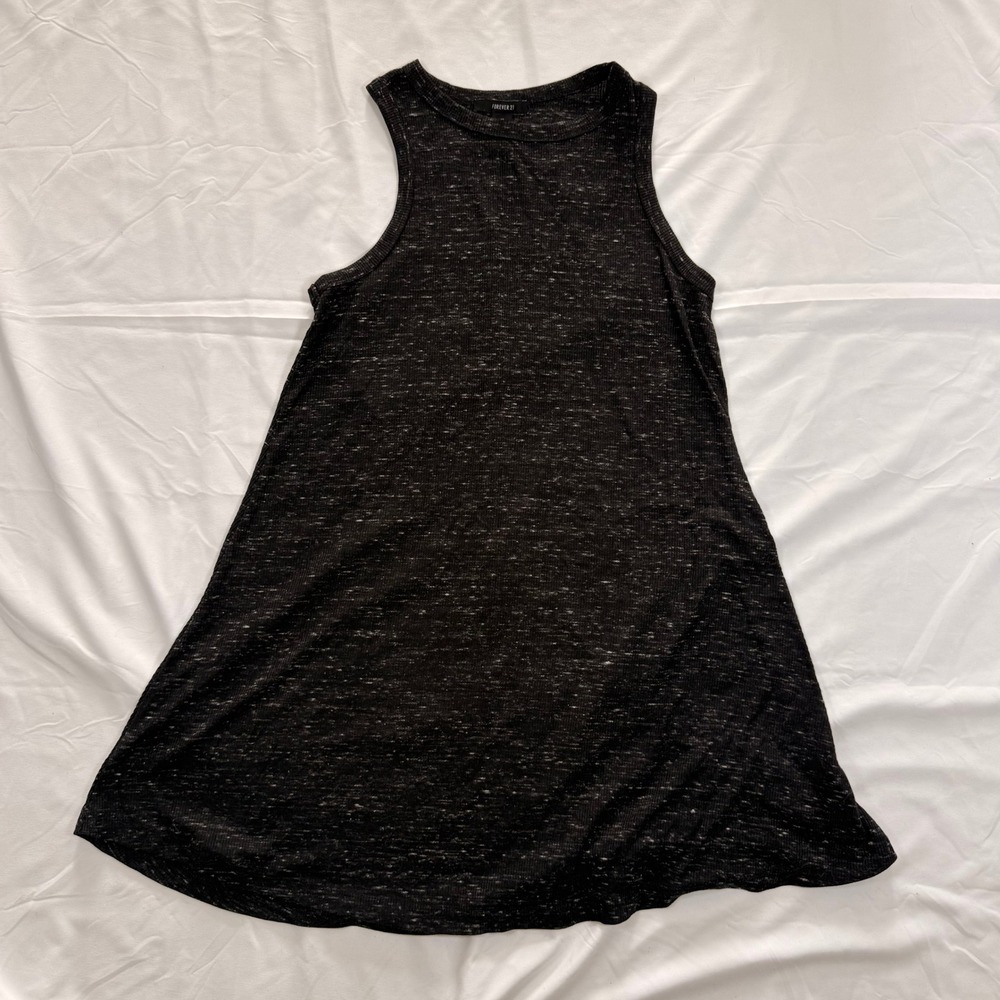 Forever 21 Charcoal Grey Ribbed Knit Racerback Mini Swing‎ Dress XS